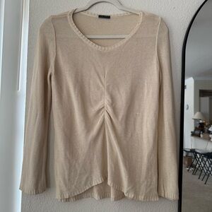 JOSEPH ESSENTIALS Beige Knit Top Ruched Front Lightweight Size S M Italy